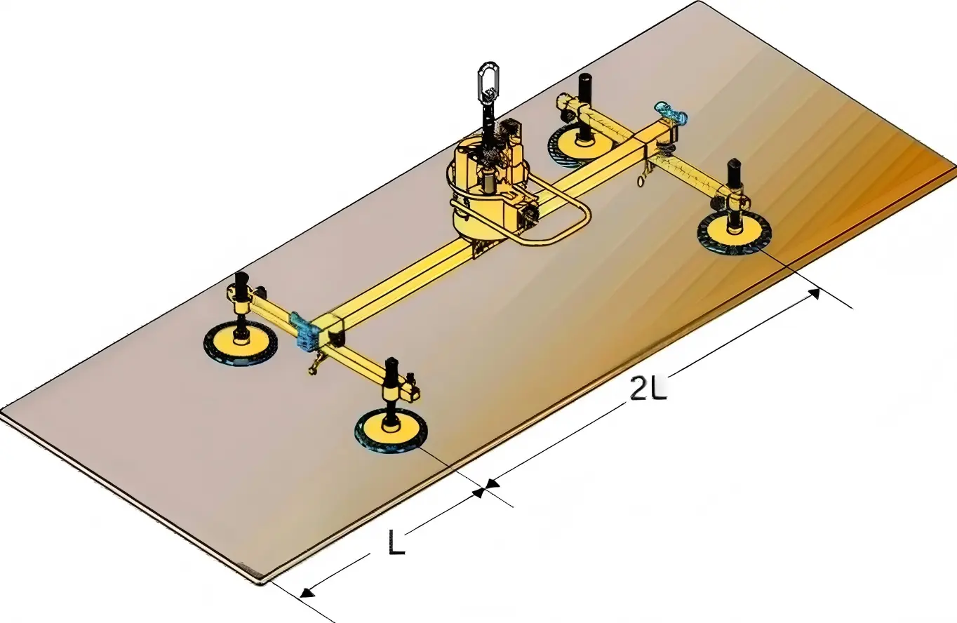 Overhang frame application diagram for sheet metal vacuum suction cup layout